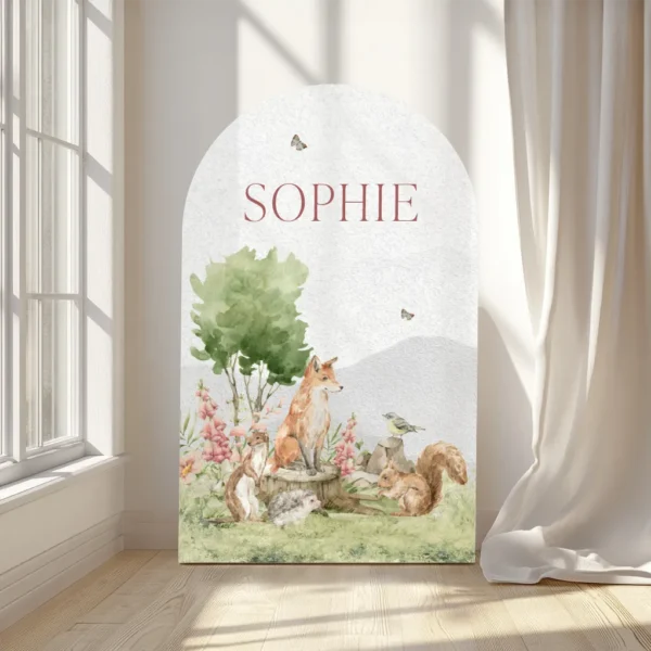 Bos-vrienden-bosdiertjes-schilderij-vos-eekhoorn-egel-kinderschilderij-wanddecoratie-CoiCoi-Kinderkamer-Schilderij-bosdieren-bos-gepersonaliseerd-naamschilderij