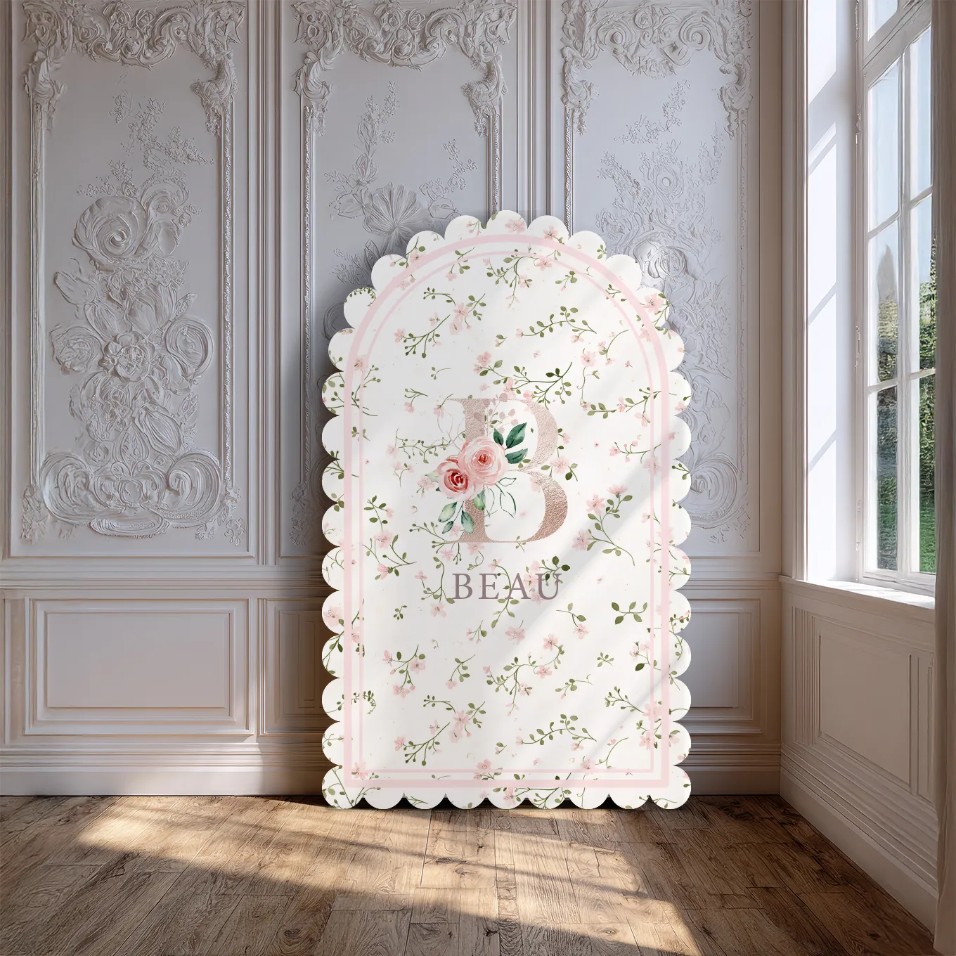 Cederrozen-CoiCoi-Kinderkamer-schilderij-Gepersonaliseerd-Wanddecoratie-schilderij-met-letter-roze-creme-bloemen