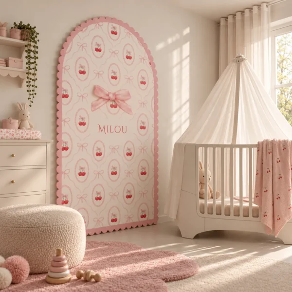 Kersenzoet-Impressie-CoiCoi-wanddecoratie-kinderkamer-strik-kleiner-David-van-der-Toorn-Thirza-Bakker-Geboortebord